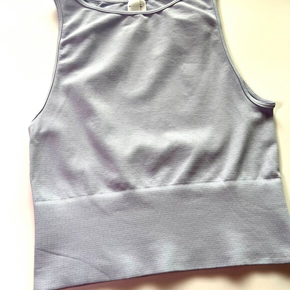 Ice Blue Solid High Neck Crop Top - Picture 3 of 3